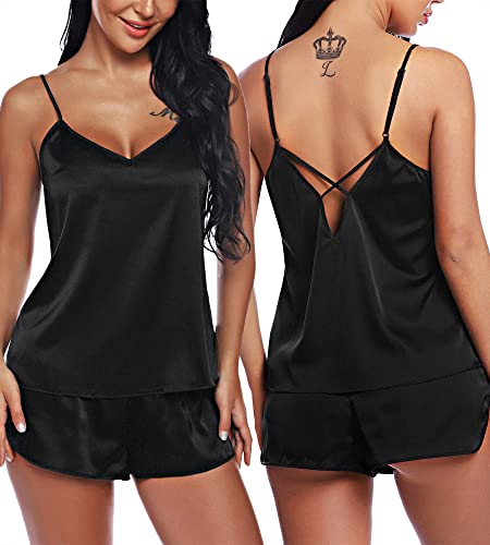 RSLOVE V neck satin pajama cami and shorts set